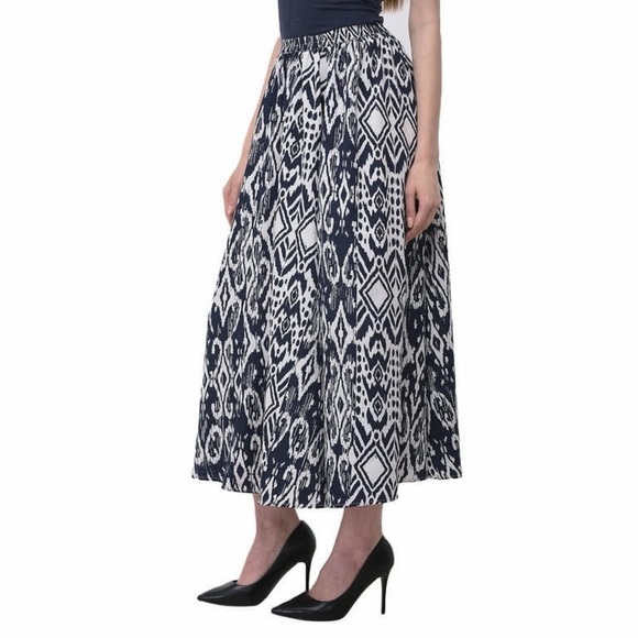 Rebellion Again Full A- Line Maxi Skirt Floral Aztec Ikat Fall Blue Motif S NWT - Picture 2 of 9